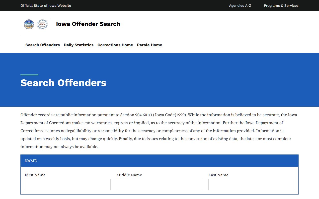 Iowa DOC offender search for Marion County inmate records after state commitment