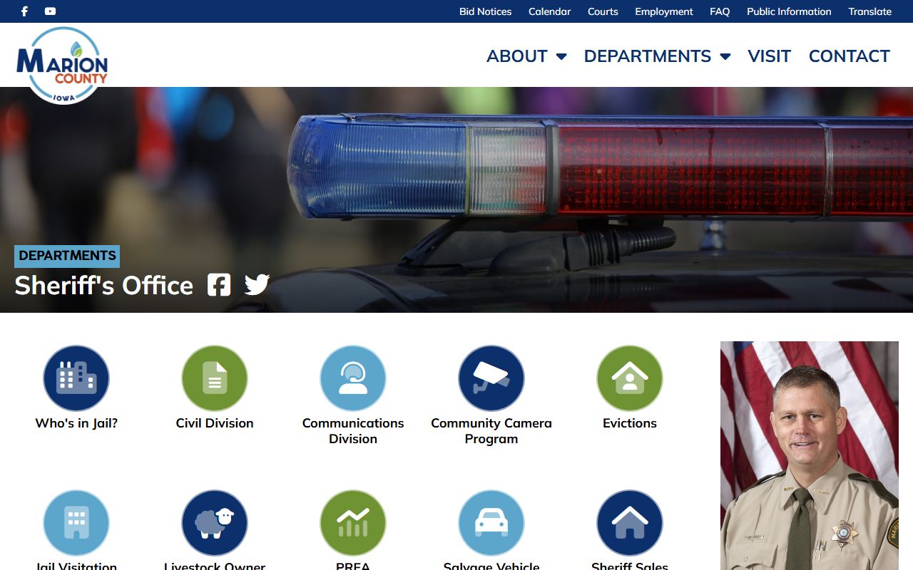 Marion County Sheriff's Office page showing the Law Enforcement Center address and jail phone information